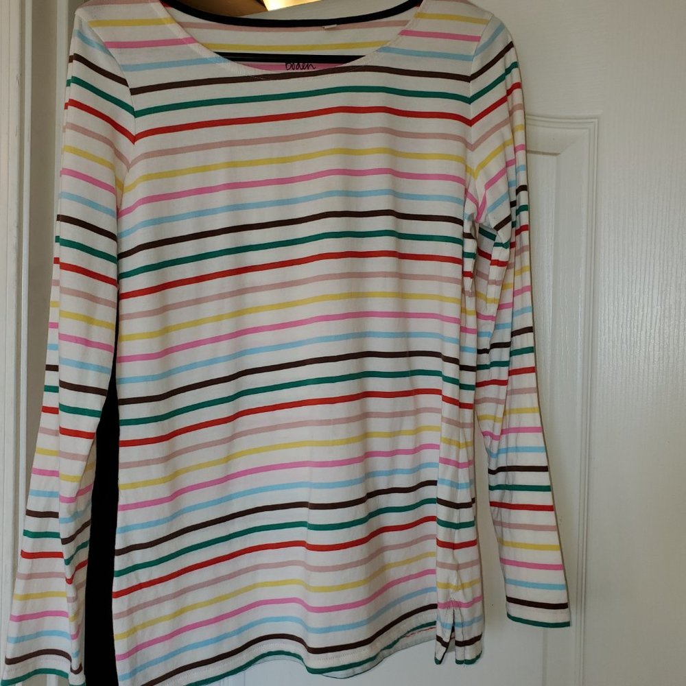 Women's Boden Breton Tee, Long sleeve size UK 12/US 8, white/stripes